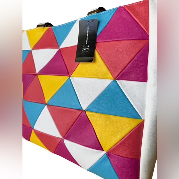 INC International Concepts Michaella Faux Leather Colorblock Tote Bag - Picture 2 of 10